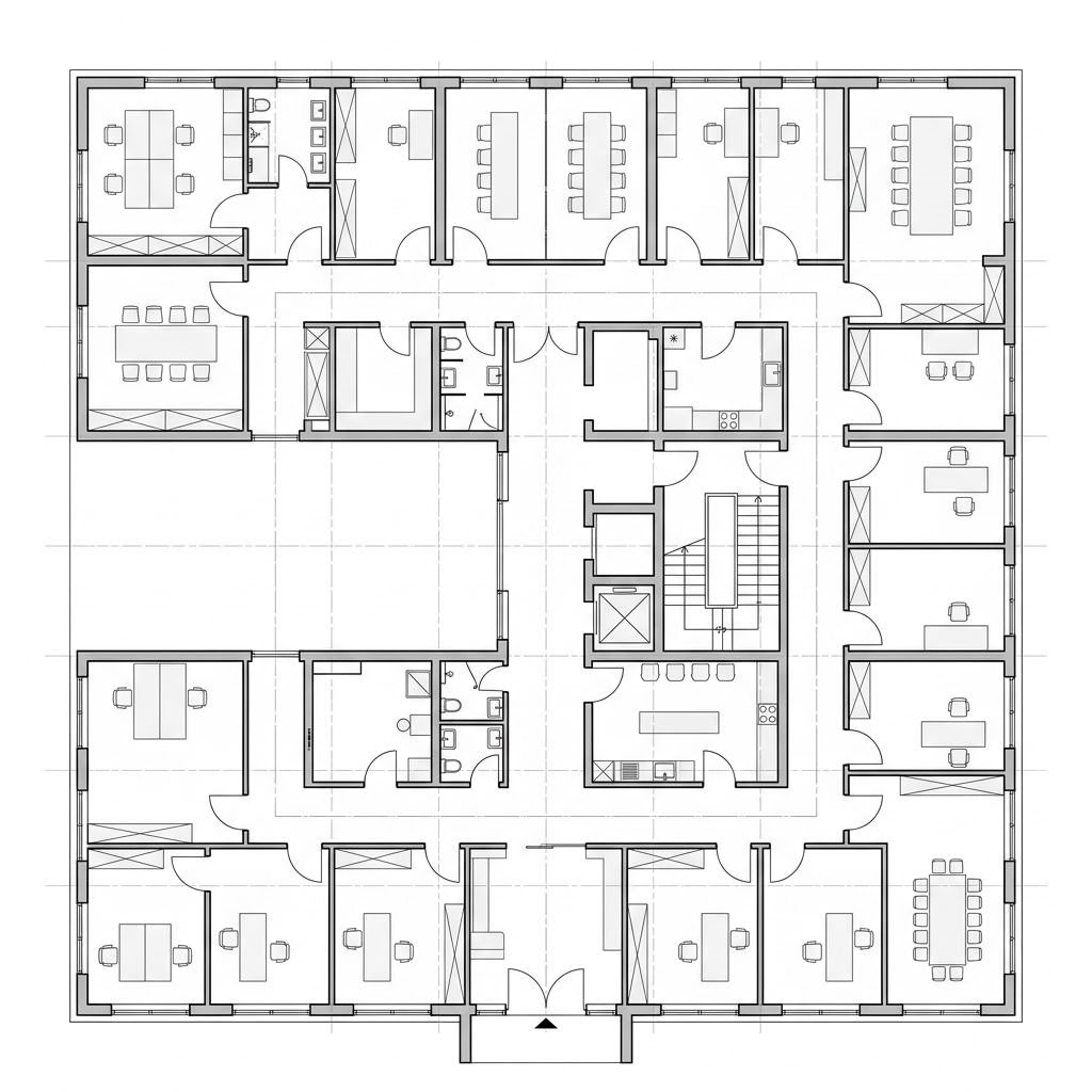 Grundriss Gewerbebau Büroneubau von Regnauer Hausbau — 800 m², 24 Zimmer