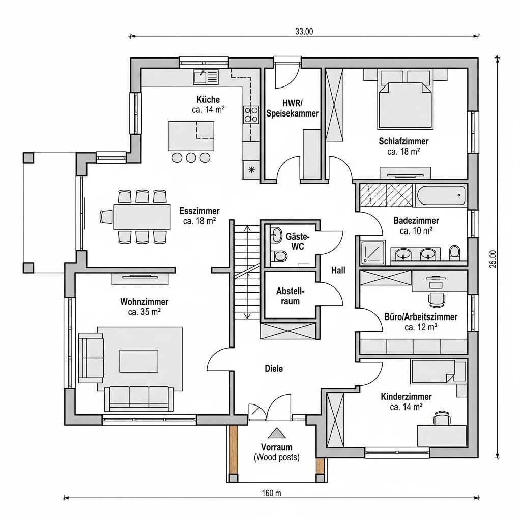 Grundriss American Dream von Stommel Haus — 160 m², 5 Zimmer