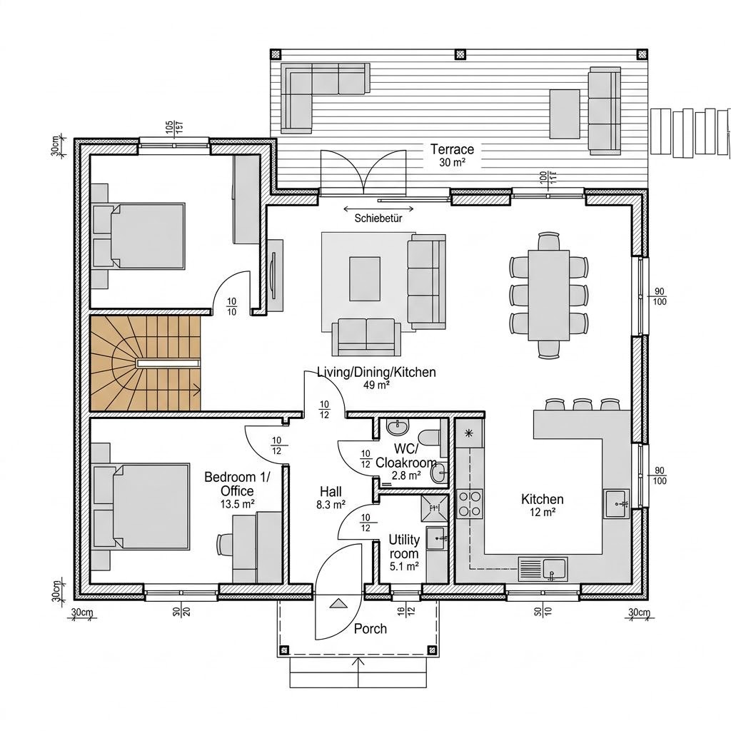 Grundriss Vega von Eksjöhus — 110 m², 4 Zimmer