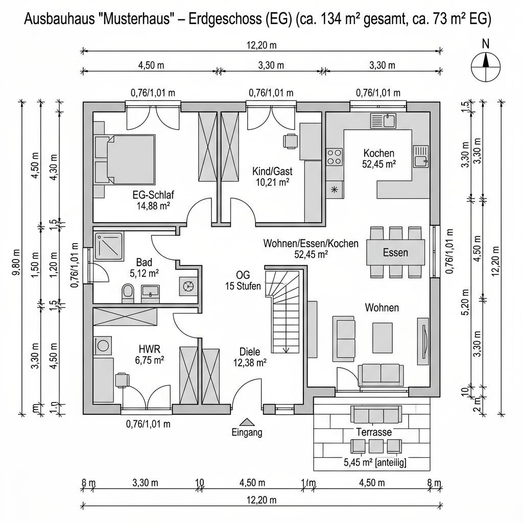 Grundriss Ausbauhaus Trend 134 von ELK Haus — 134 m², 5 Zimmer