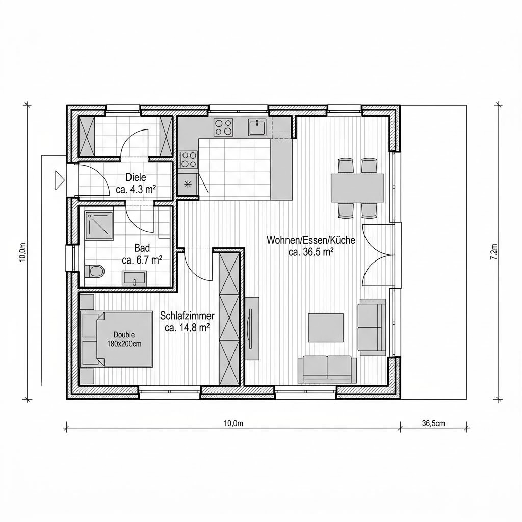 Grundriss Solar 72 von ELK Haus — 72 m², 2 Zimmer