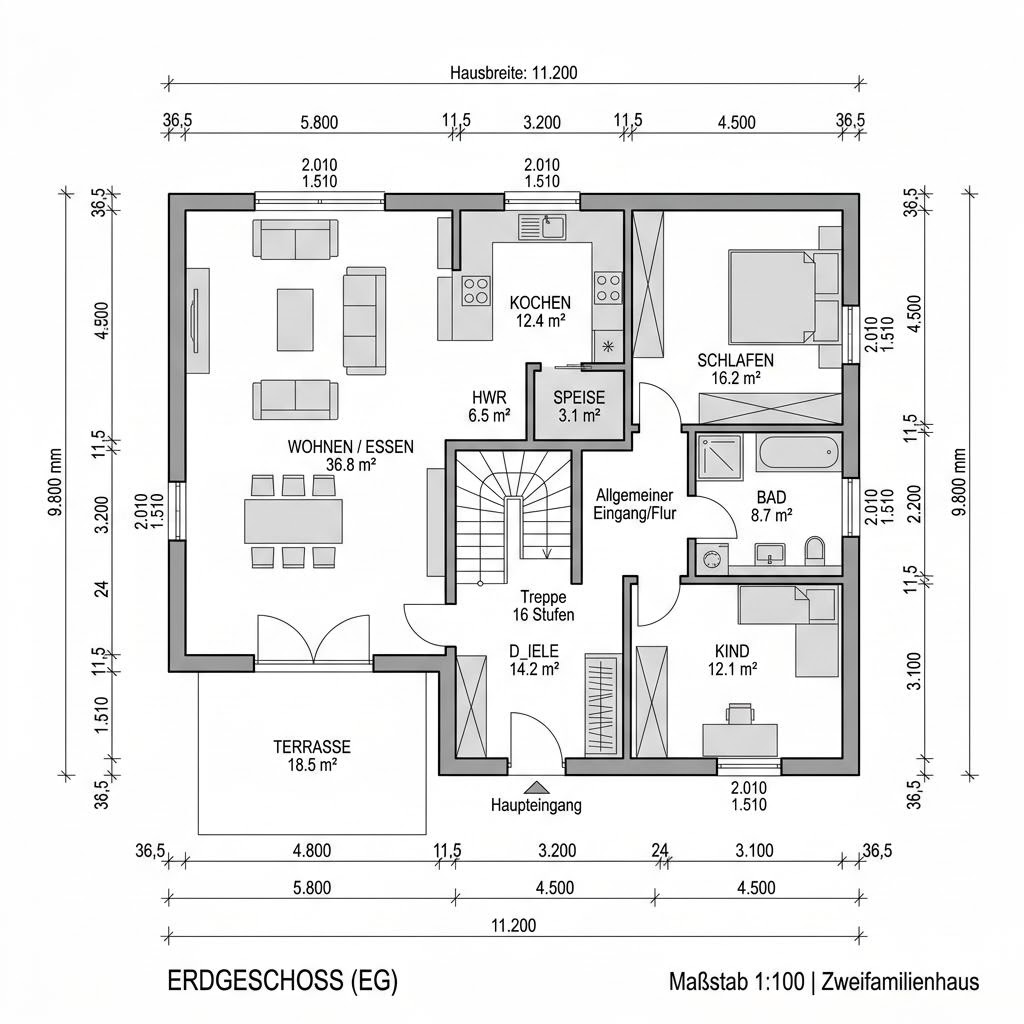 Grundriss Zweifamilienhaus Duo Plus 180 von ELK Haus — 180 m², 6 Zimmer