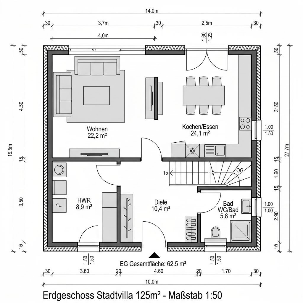 Grundriss Stadtvilla Zelt 125 von FIBAV Massivhaus — 125 m², 4 Zimmer