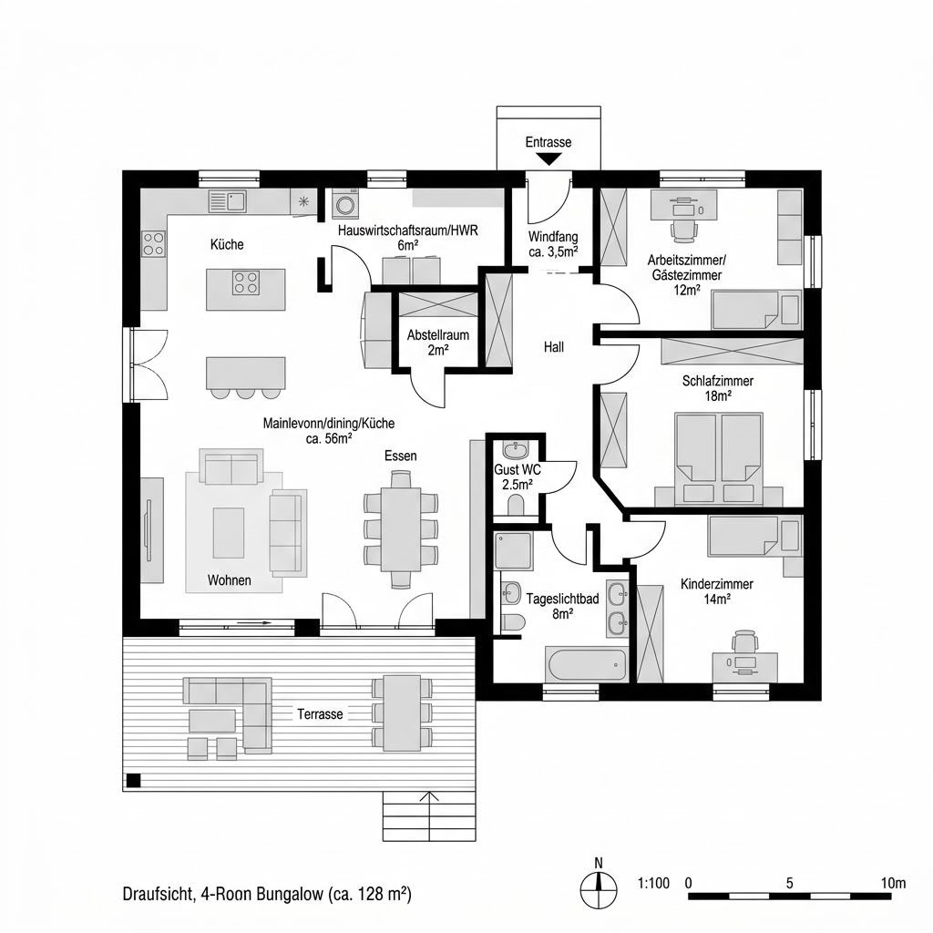 Grundriss VIO Bungalow 128 von FingerHaus — 128 m², 4 Zimmer