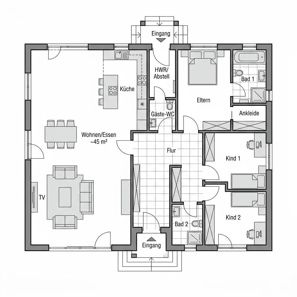 Grundriss VIO Bungalow 135 von FingerHaus — 135 m², 5 Zimmer