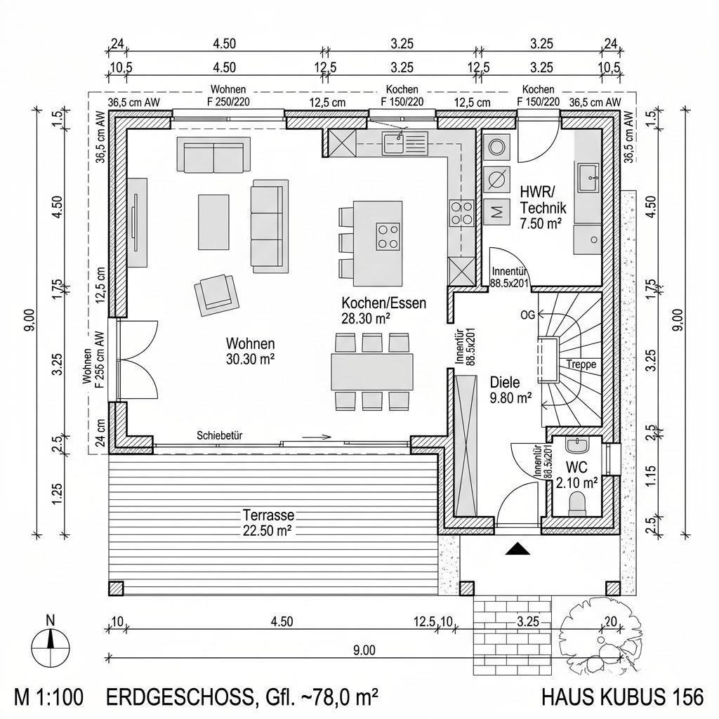 Grundriss Kubushaus Medley 156 von FingerHaus — 156 m², 5 Zimmer