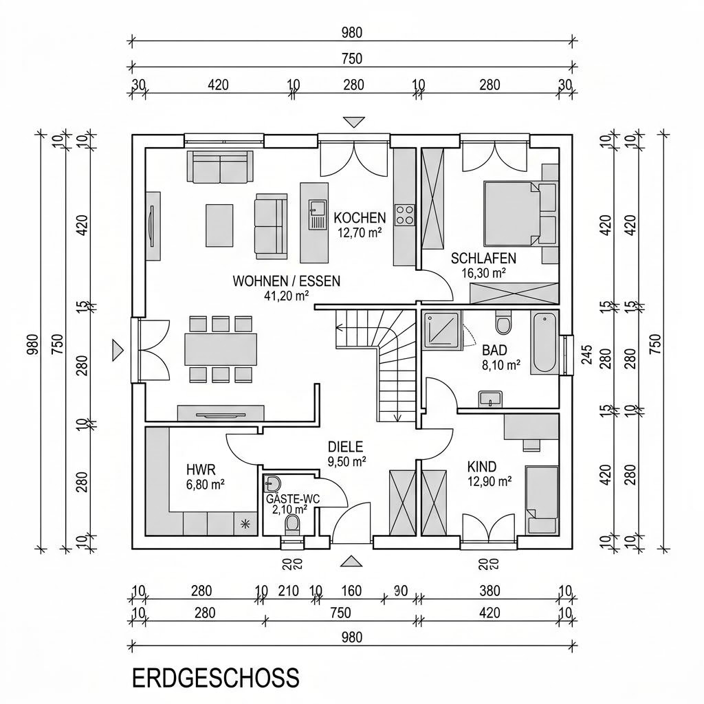 Grundriss Stadtvilla Walm 143 von Fingerhut Haus — 143 m², 5 Zimmer