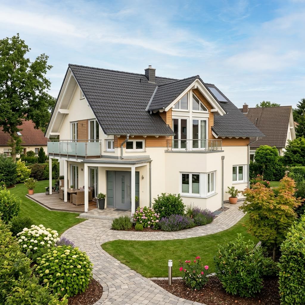 Kapitänshaus Nordsee 158 von FischerHaus mit Satteldach und Zwerchgiebel — 158 m²