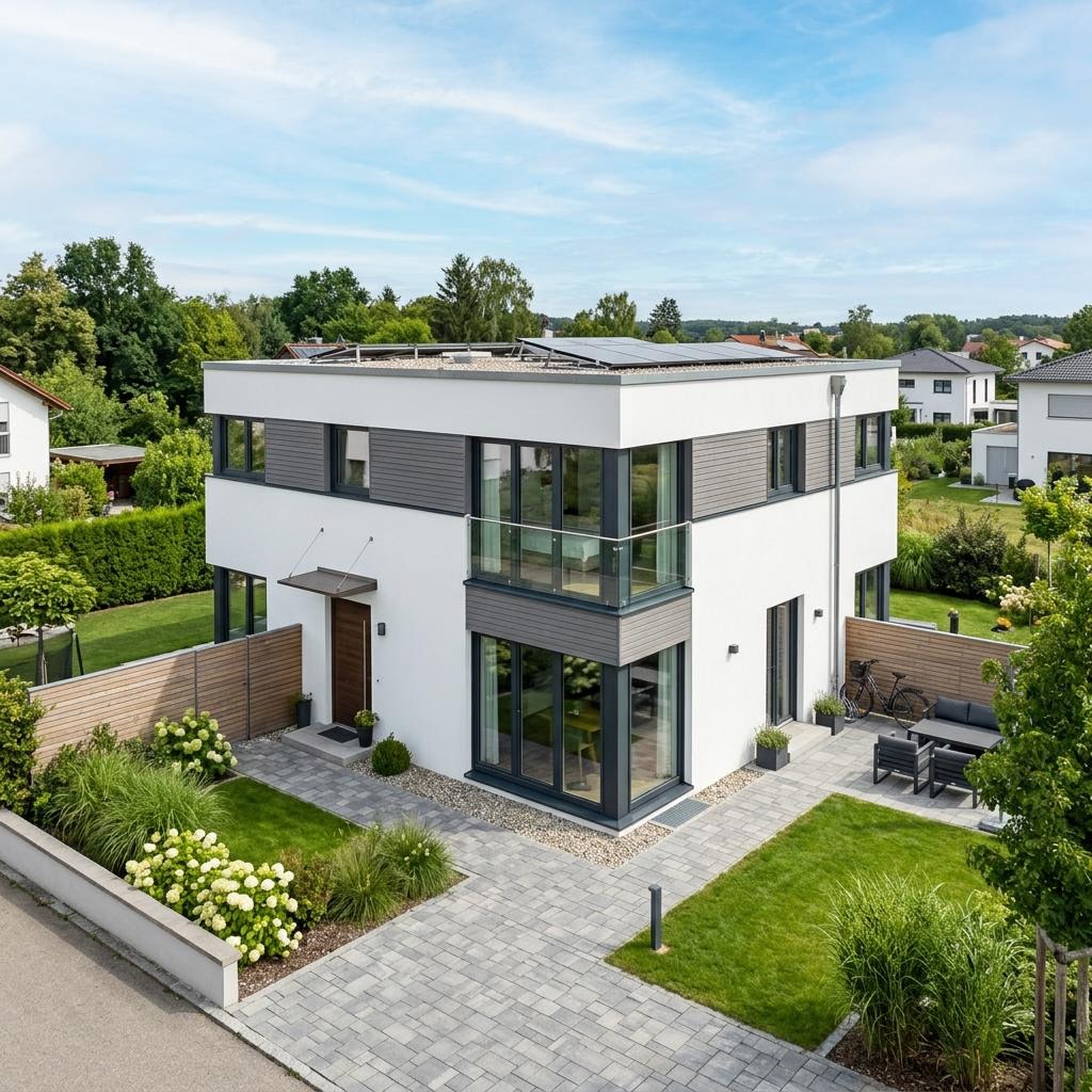 Kubushaus Quadro 138 von FischerHaus mit Flachdach — kubisches Fertighaus im Bauhausstil mit 138 m²