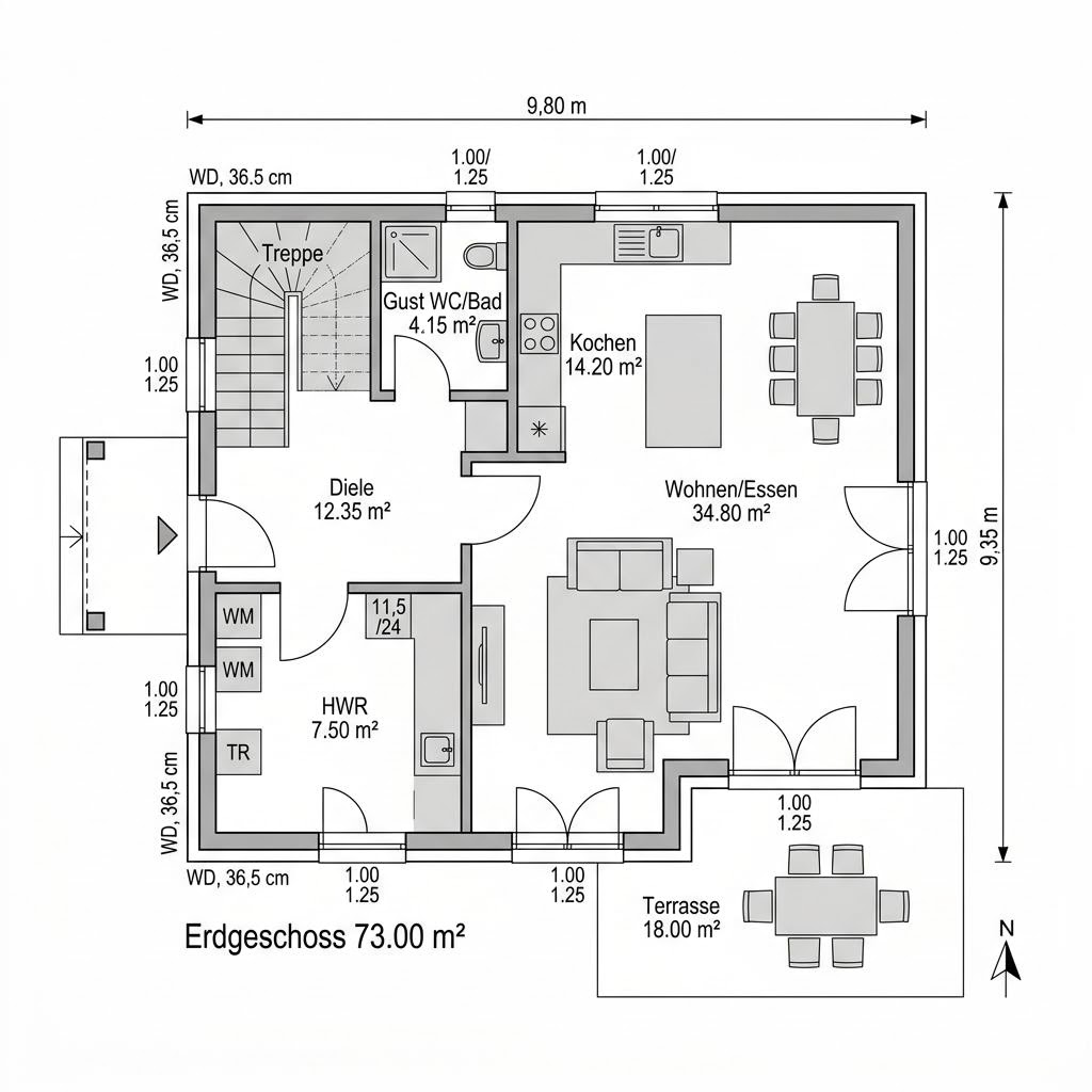 Grundriss Landhaus Zwerch 144 von FischerHaus — 144 m², 5 Zimmer