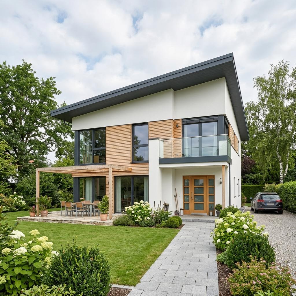 Einfamilienhaus Pultdach 155 von FischerHaus — Holztafelbau mit 155 m²