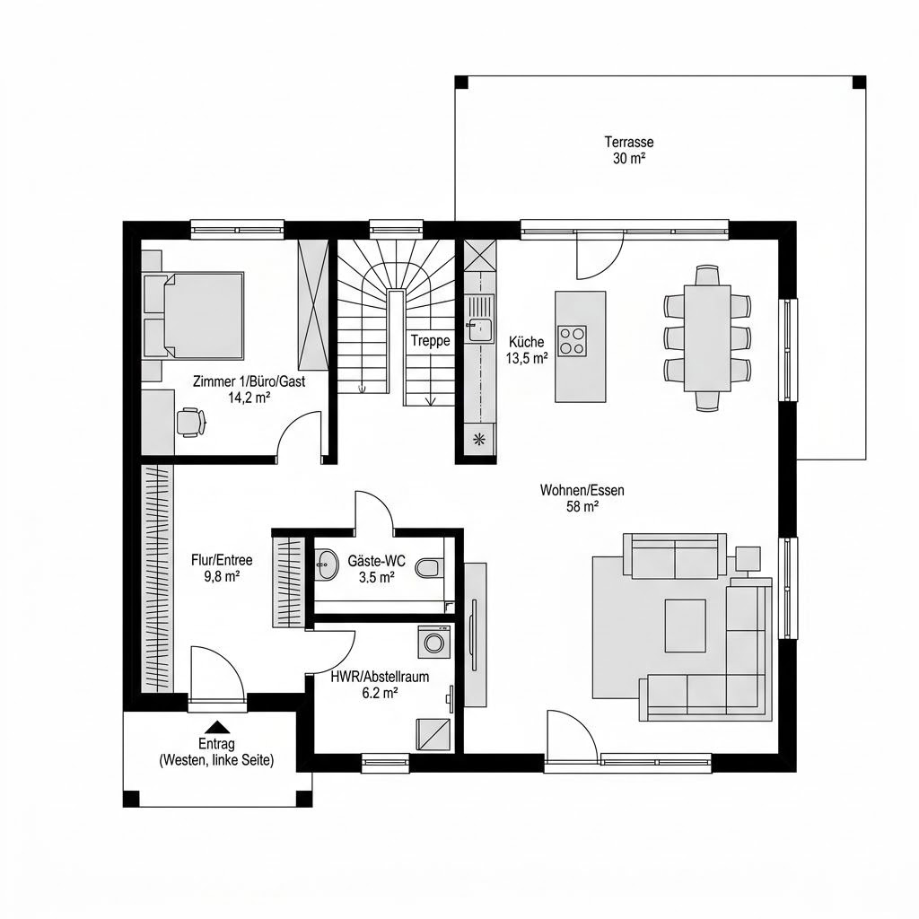 Grundriss Pultdach 155 von FischerHaus — 155 m², 5 Zimmer