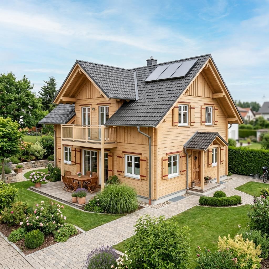 Holzhaus Bergen 132 von Fjorborg Holzhäuser — skandinavisches Massivholzhaus mit Satteldach und 132 m²