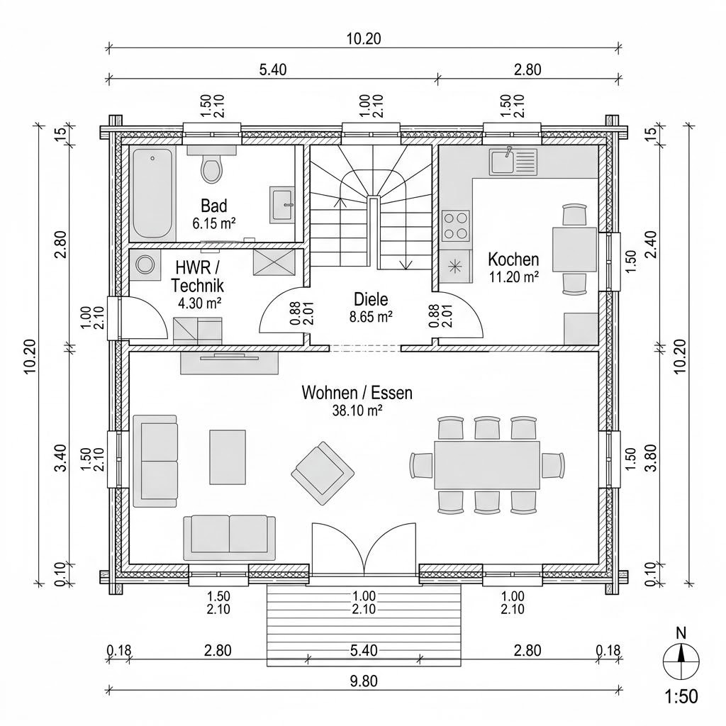 Grundriss Holzhaus Bergen 132 von Fjorborg Holzhäuser — 132 m², 5 Zimmer