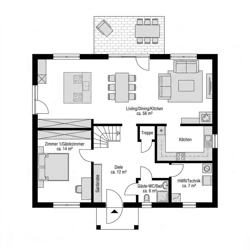Grundriss Göteborg von Fjorborg Häuser — 128 m², 5 Zimmer