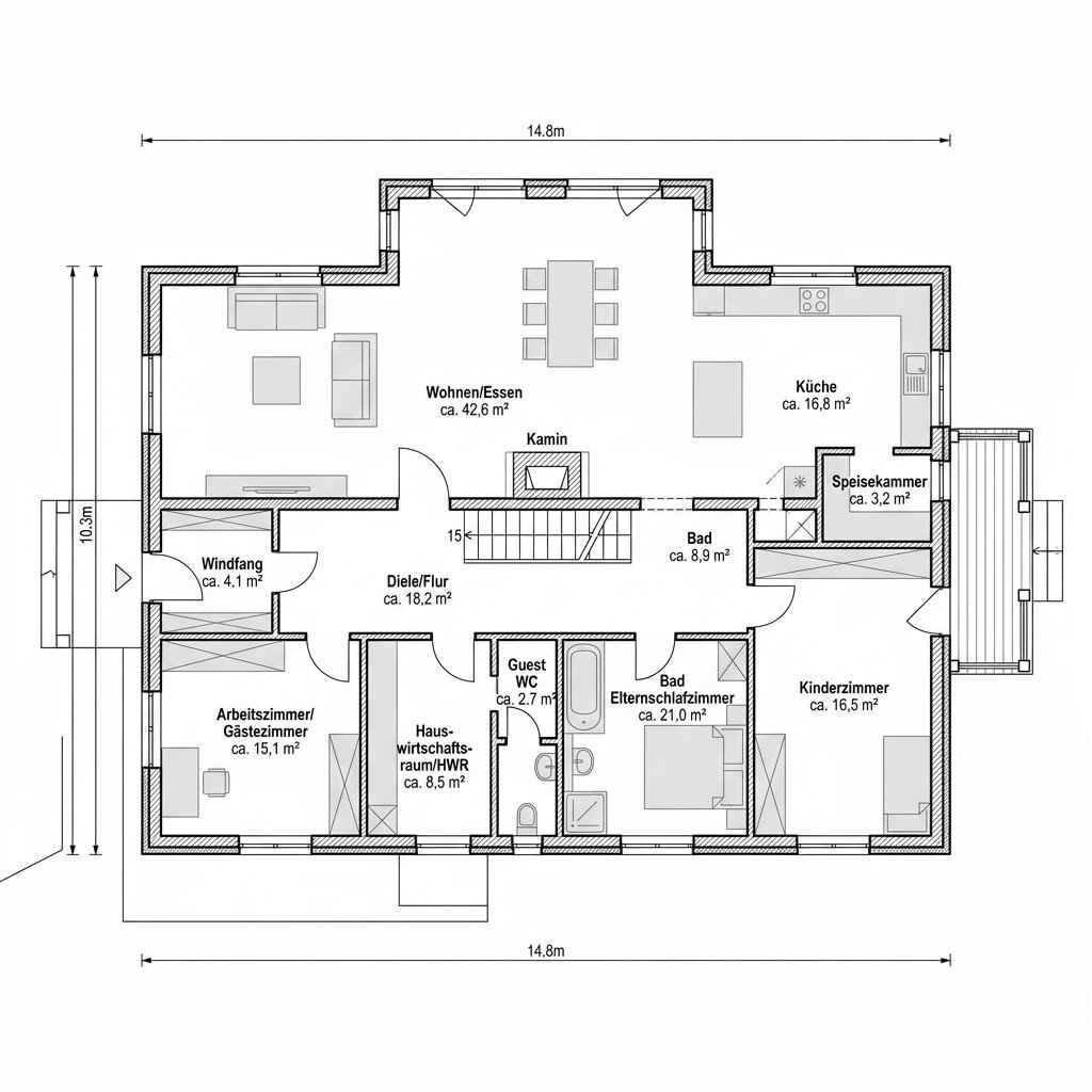 Grundriss Malmö Zweigeschossig von Fjorborg Häuser — 152 m², 6 Zimmer