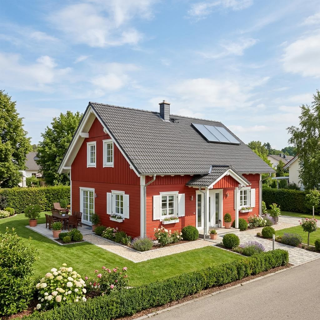 Schwedenhaus Uppsala 118 von Fjorborg Holzhäuser — ebenerdiges Holzhaus mit Satteldach und 118 m²
