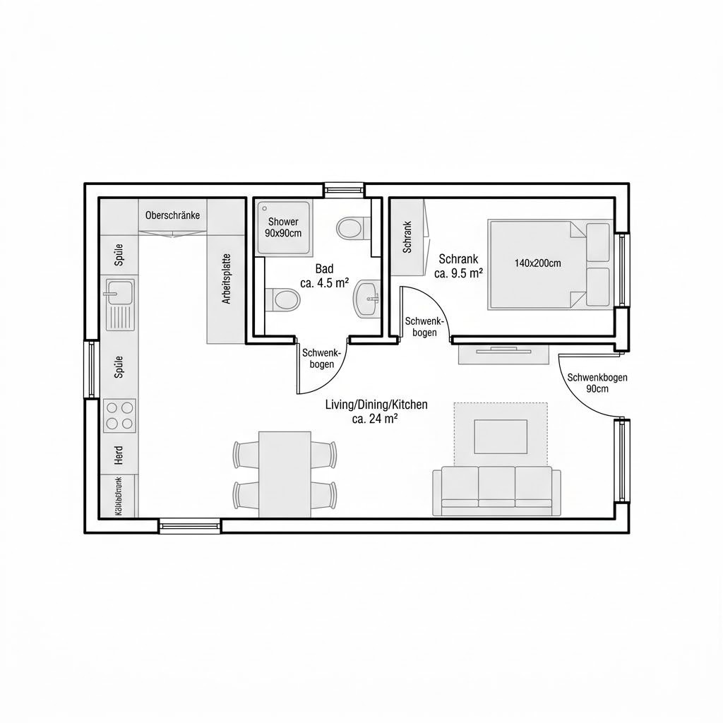 Grundriss Skagen 38 von Fjorborg Häuser — 38 m², 2 Zimmer