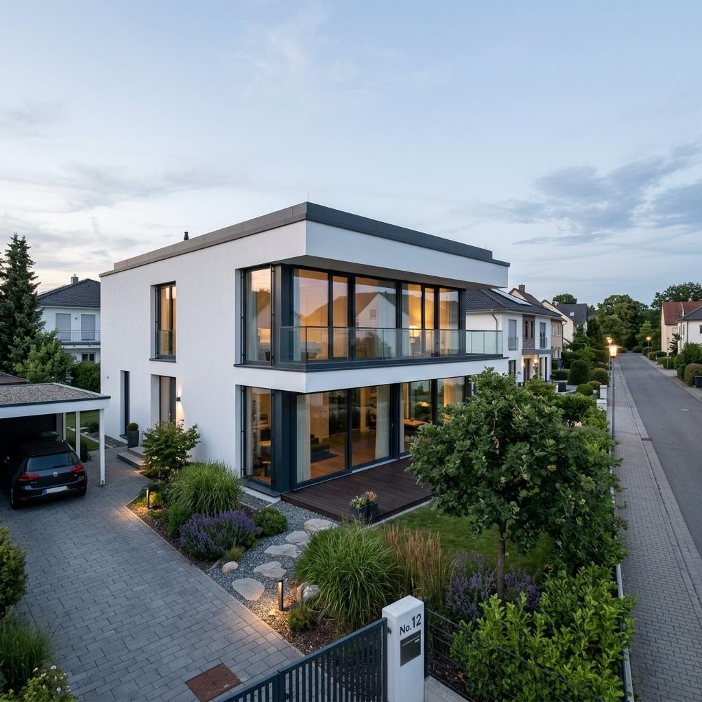 Flachdachhaus Bauhaus 190 von FischerHaus — kubisches Fertighaus im Bauhausstil mit 191 m²