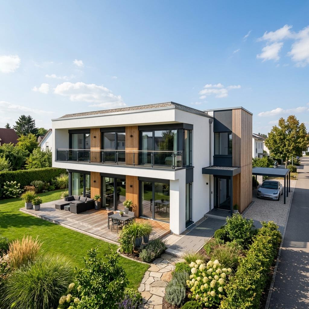 Flachdachhaus LifeStyle 16.01 F von massa haus im Bauhaus-Stil — Fertighaus mit rund 162 m²