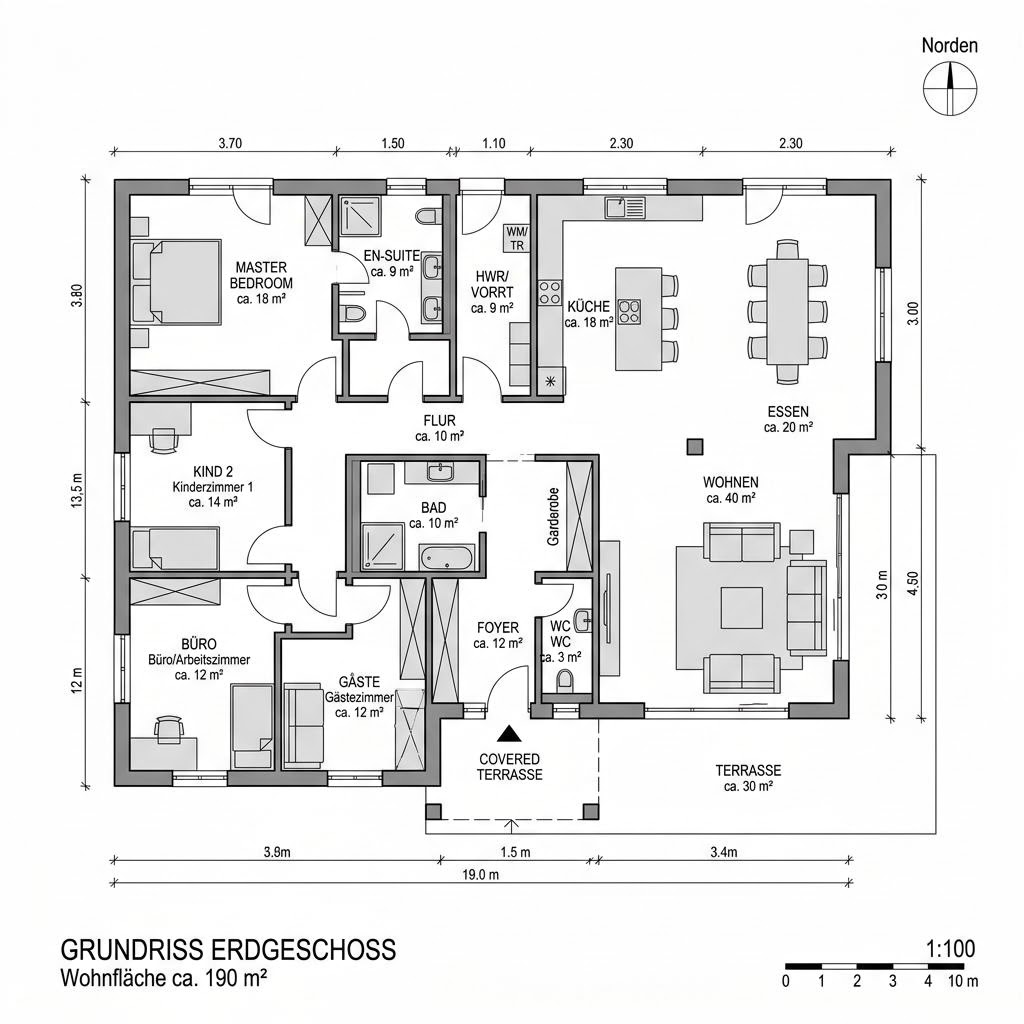 Grundriss LifeStyle 18.02 F von massa haus — 190 m², 6 Zimmer