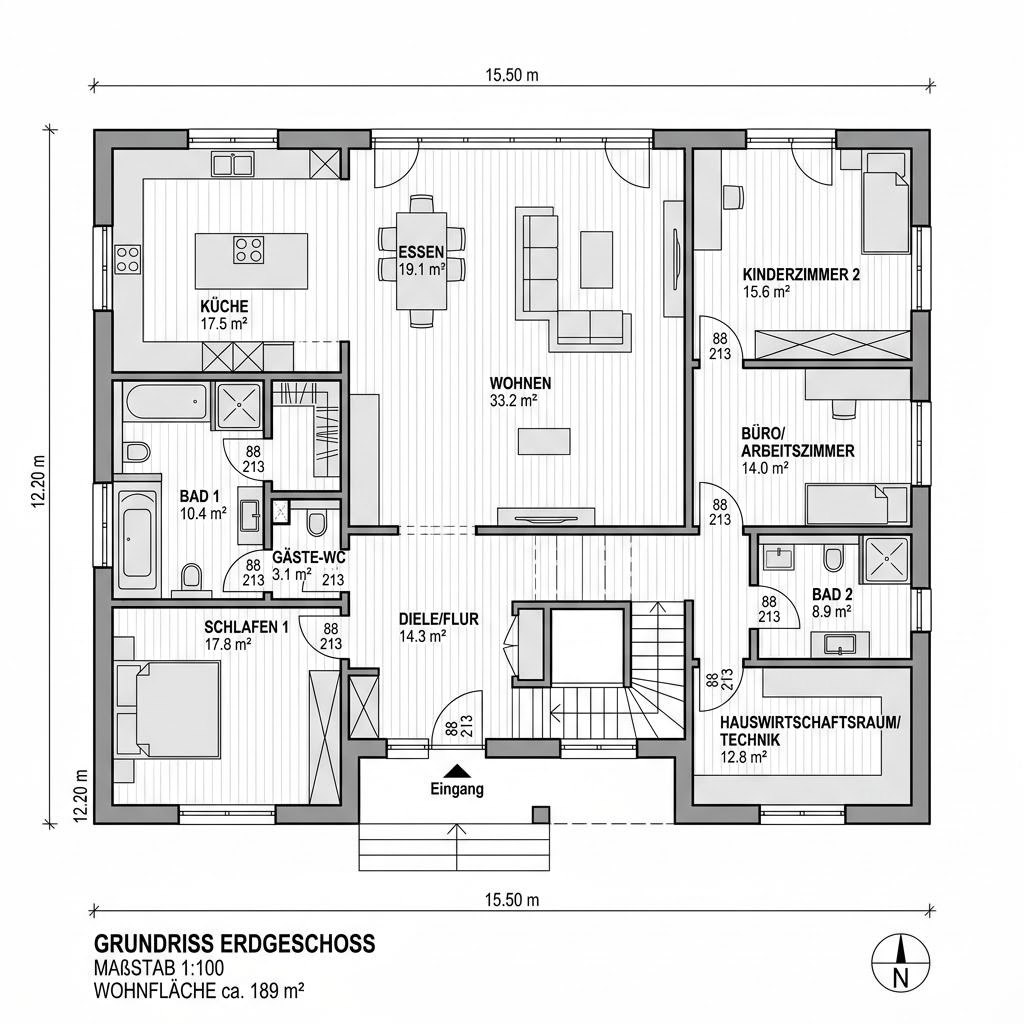 Grundriss CityLife 450 von WeberHaus — 189 m², 6 Zimmer