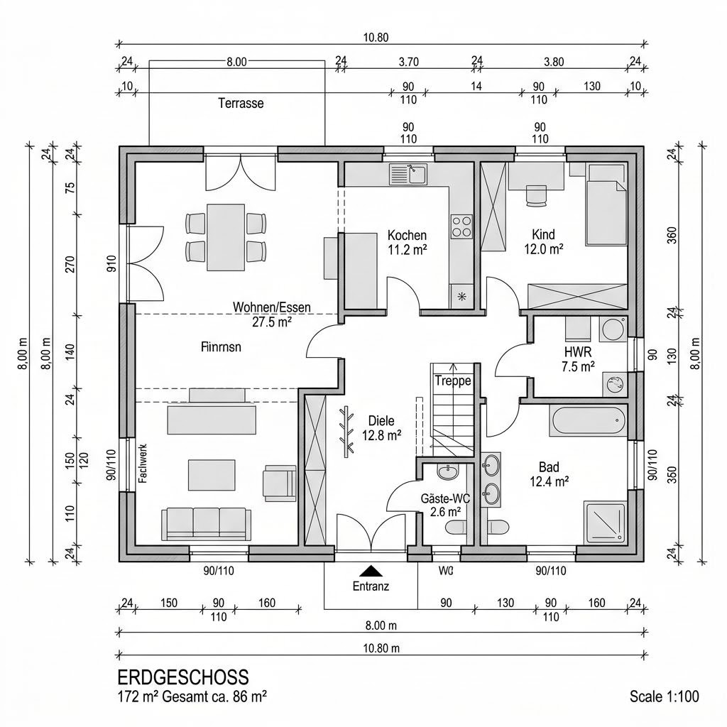 Grundriss Fachwerkhaus Hallenhaus 172 von Fuhrberger Fachwerkhaus — 172 m², 6 Zimmer
