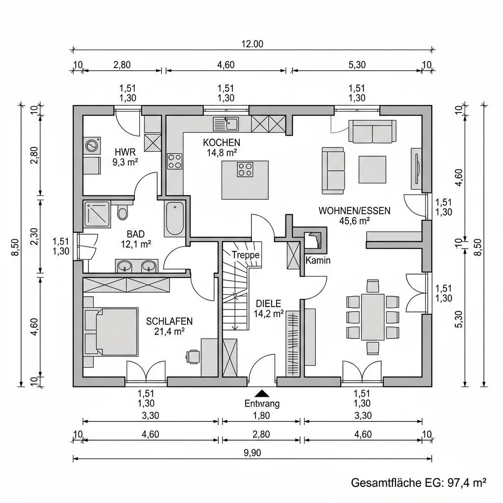 Grundriss Fachwerkhaus Scheune 186 von Fuhrberger Fachwerkhaus — 186 m², 6 Zimmer