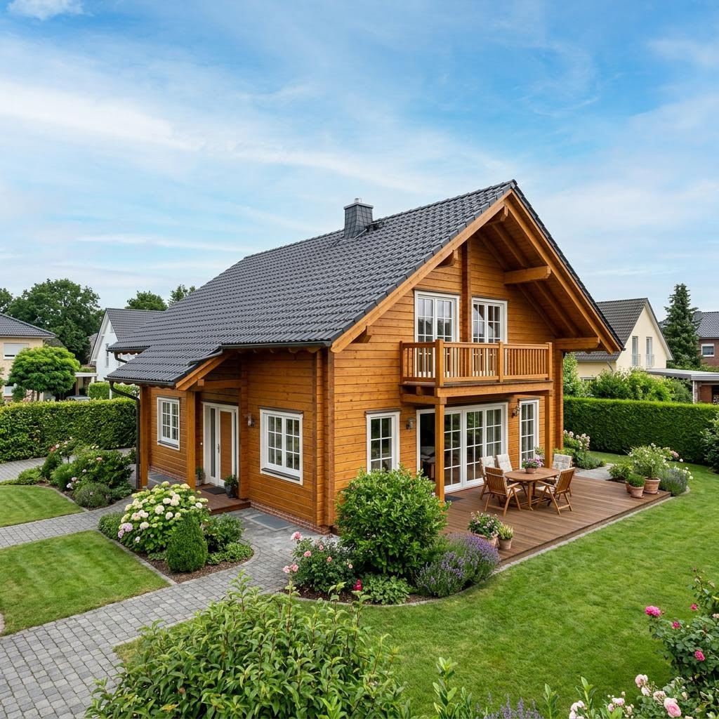 Blockhaus Allgäu 160 von Fullwood Wohnblockhaus mit Satteldach und Balkonen — Massivholzhaus mit 160 m²