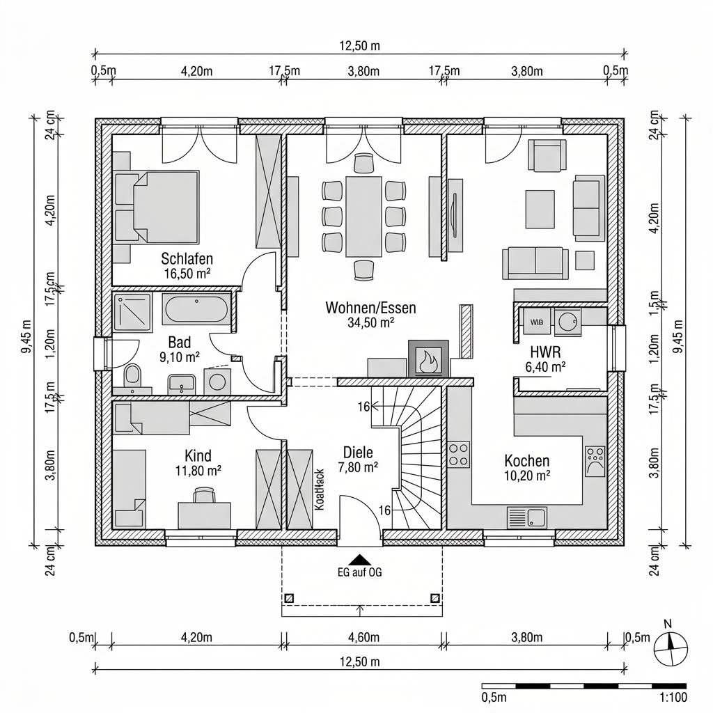 Grundriss Wohnblockhaus Eifel 118 von Fullwood Wohnblockhaus — 118 m², 4 Zimmer