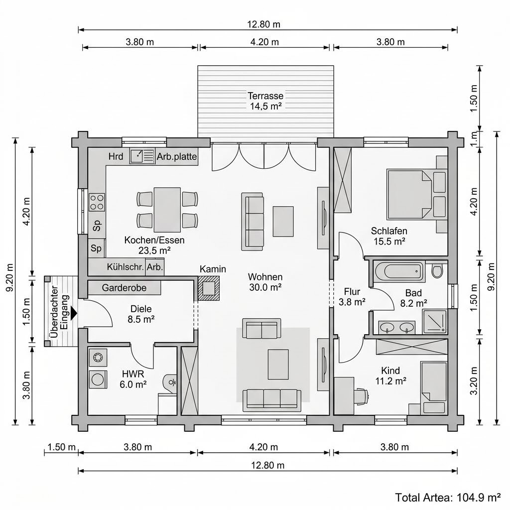 Grundriss Wohnblockhaus Taunus 105 von Fullwood Wohnblockhaus — 105 m², 4 Zimmer