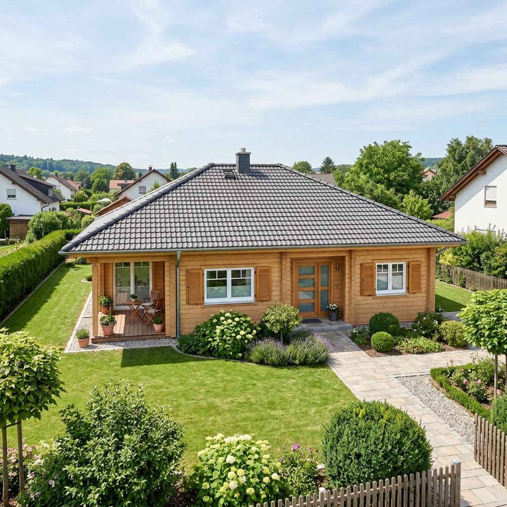 Holzhaus Wohnblockhaus Waldblick 118 von Fullwood Wohnblockhaus — Massivholz-Bungalow mit Walmdach und 118 m²