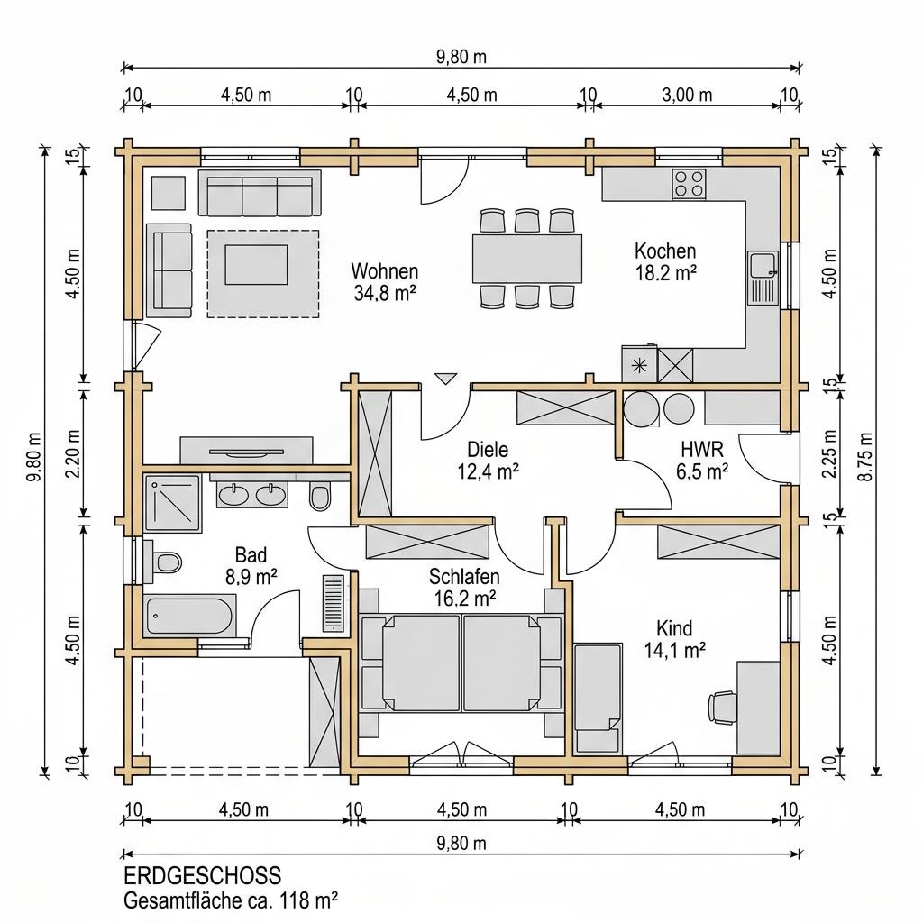 Grundriss Wohnblockhaus Waldblick 118 von Fullwood Wohnblockhaus — 118 m², 4 Zimmer