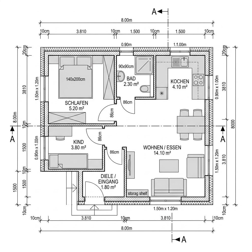 Grundriss Tiny House Compact 30 von Greenville — 30 m², 2 Zimmer