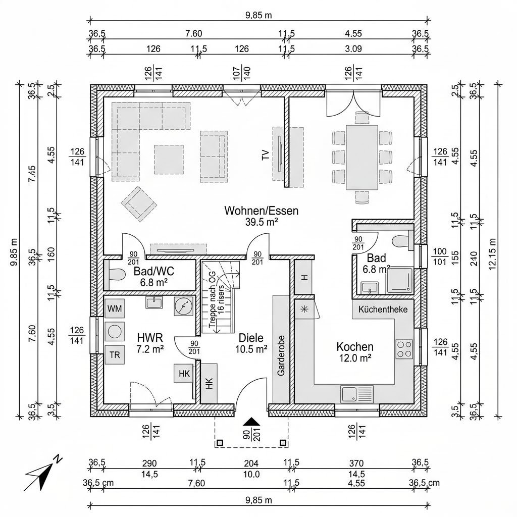 Grundriss Landhaus Ahorn 128 von GUSSEK HAUS — 128 m², 4 Zimmer