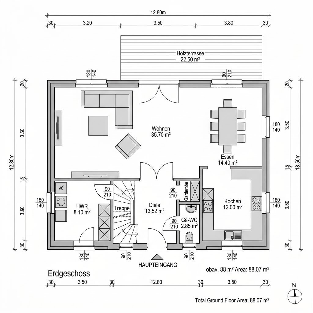 Grundriss Landhaus Tannenweg 142 von GUSSEK HAUS — 142 m², 5 Zimmer