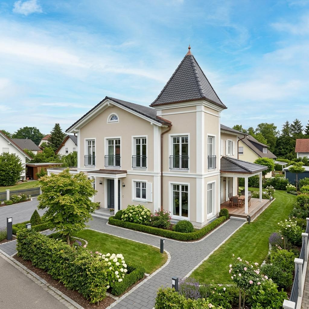 Stadtvilla Residenz Turm 165 von GUSSEK HAUS mit Turmdach — 165 m²