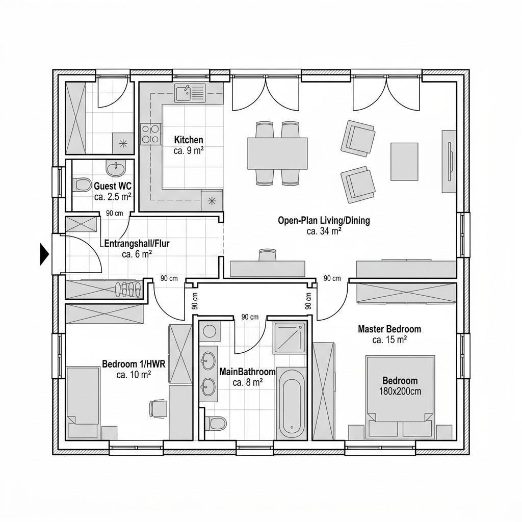 Grundriss Cosima 84 von Gussek Haus — 84 m², 3 Zimmer
