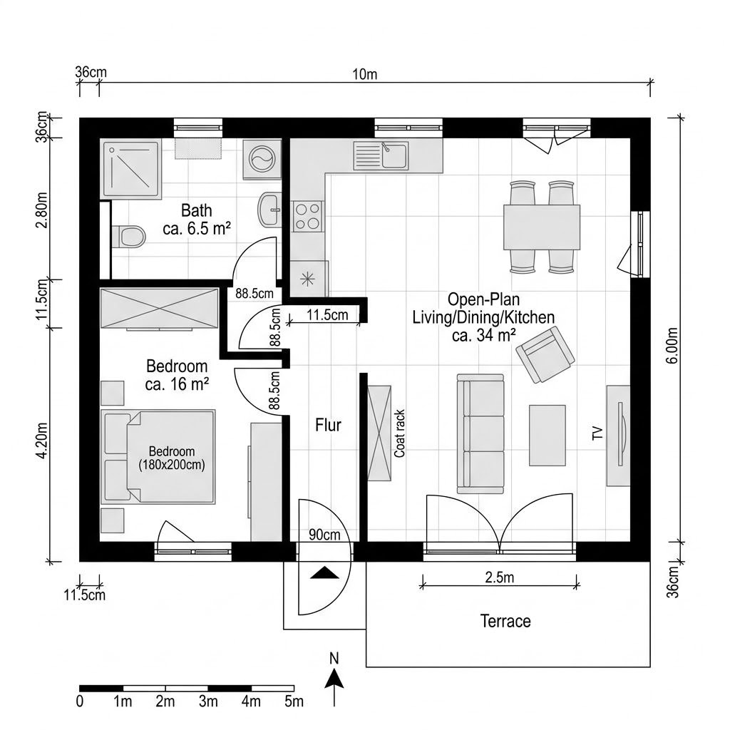 Grundriss Mini 64 von Gussek Haus — 64 m², 2 Zimmer