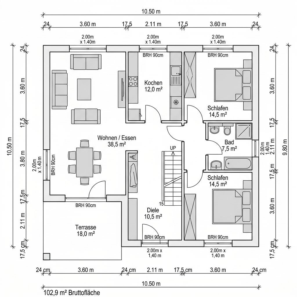 Grundriss Villa Mansarde 160 von GUSSEK HAUS — 160 m², 5 Zimmer