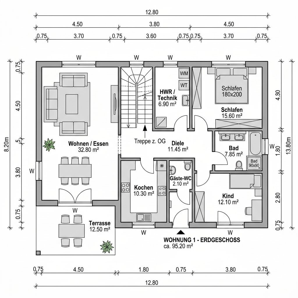 Grundriss Zweifamilienhaus Doppio 190 von GUSSEK HAUS — 190 m², 7 Zimmer