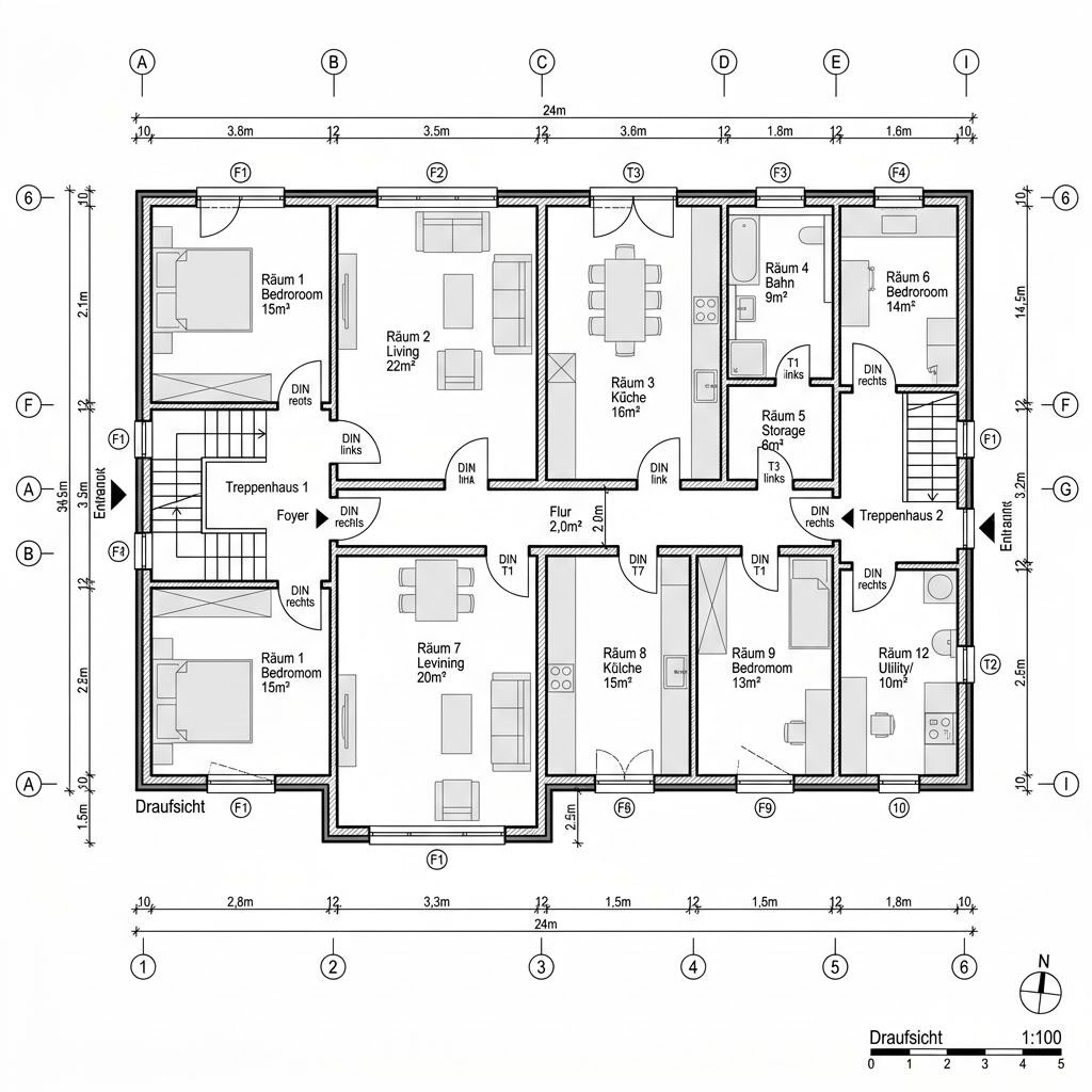 Grundriss 3 Wohneinheiten Kompakt von Haas Fertigbau - Mehrfamilienhäuser — 300 m², 12 Zimmer