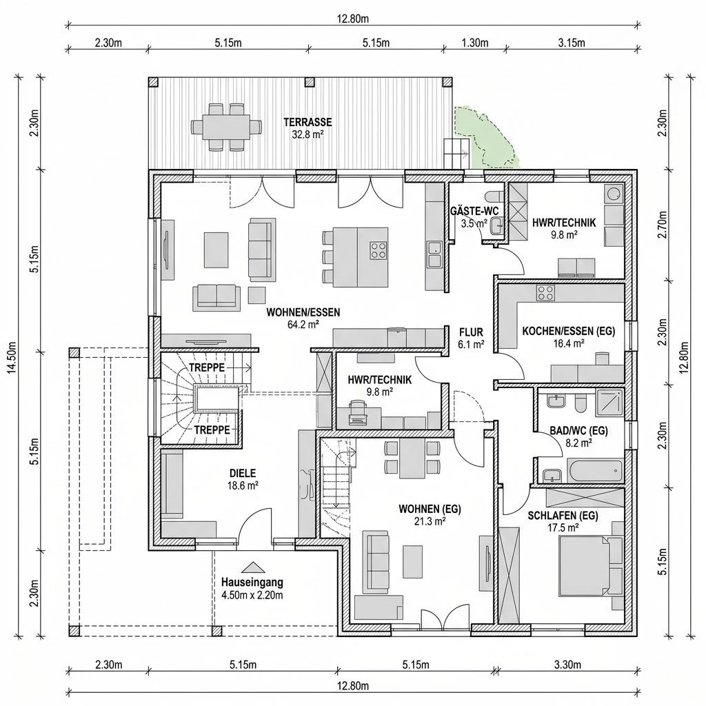 Grundriss Mehrfamilienhaus Triplex 320 von Haas Fertigbau - Mehrfamilienhäuser — 320 m², 10 Zimmer