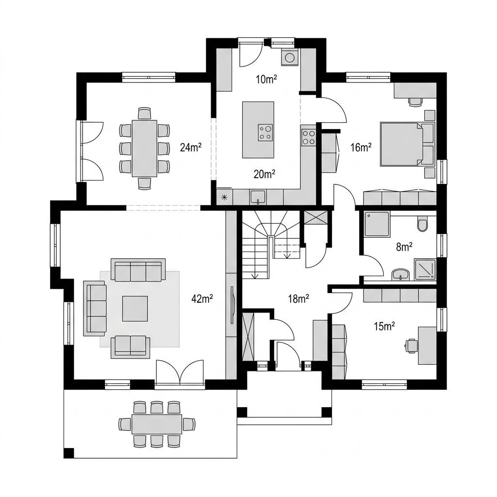 Grundriss Landhaus L 178 von Haas Haus — 178 m², 6 Zimmer