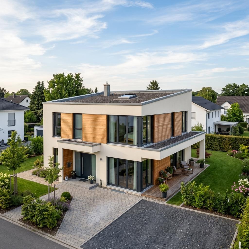 Kubushaus Variant 170 von Hanse Haus mit Flachdach — kubisches Fertighaus im Bauhausstil mit 170 m²
