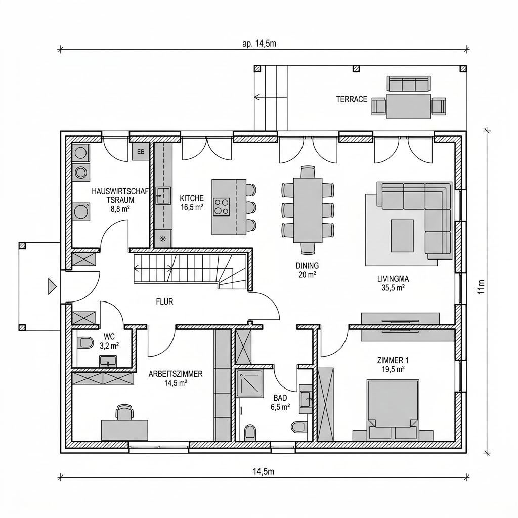 Grundriss Stadtvilla 155 von Hanse Haus — 155 m², 5 Zimmer