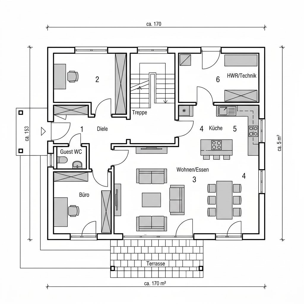Grundriss Stadtvilla 170 von Hanse Haus — 170 m², 6 Zimmer