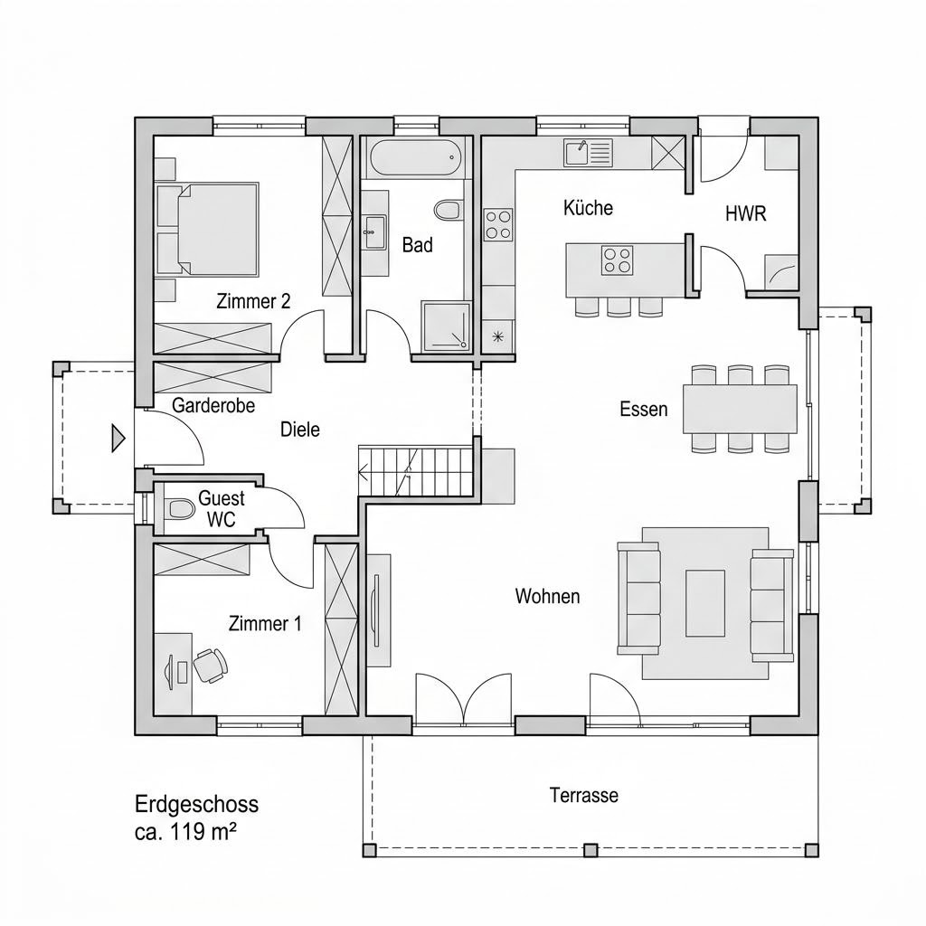 Grundriss VARIANT 15-119 von Hanse Haus — 119 m², 4 Zimmer
