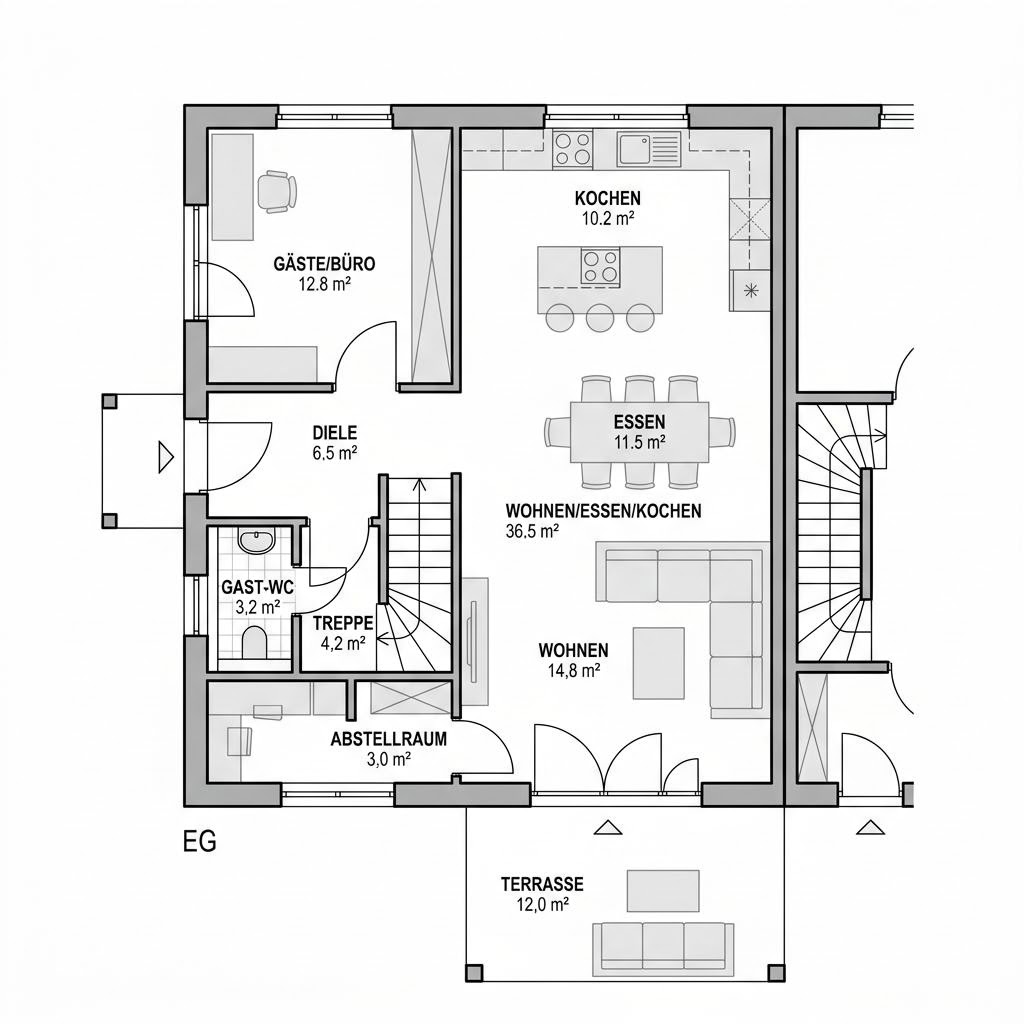 Grundriss Doppelhaus Bravos von Heinz von Heiden — 128 m², 5 Zimmer