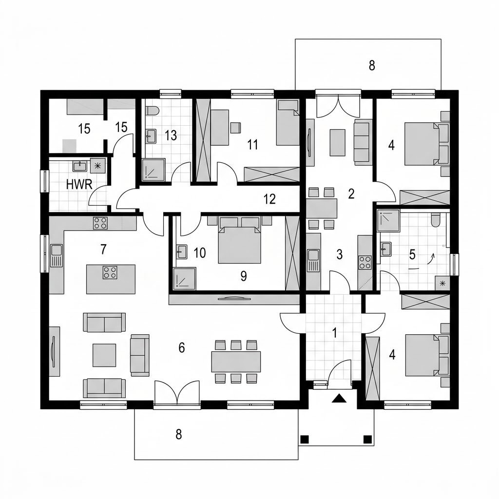 Grundriss Mehrgenerationenhaus Cumulus 200 von Heinz von Heiden — 200 m², 8 Zimmer